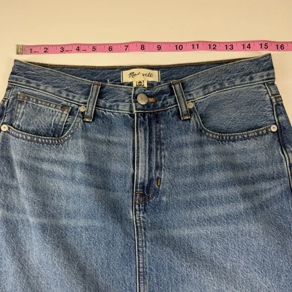 Madewell Mid Rise Denim Maxi Jean Skirt Womens 26 Blue Front Middle Slit NWT - Picture 9 of 12